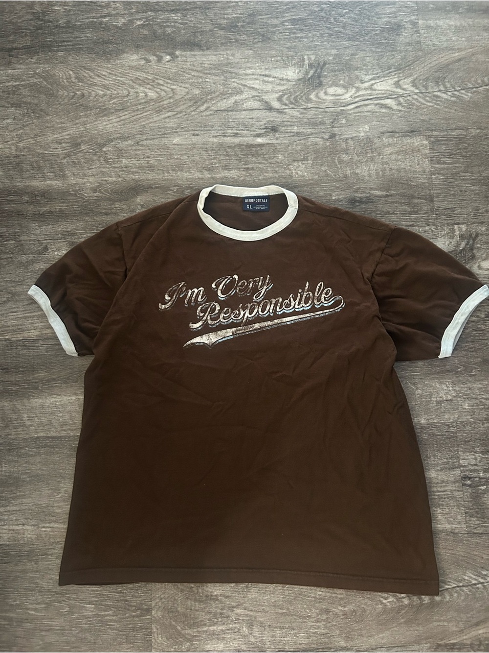 Aeropostale Men's Brown 'I'm Very Responsible' Ringer Tee